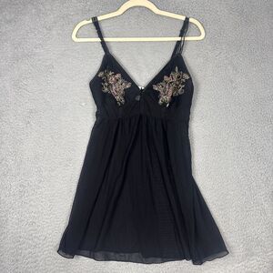 Soma Babydoll Black Mesh Embroidered Floral Chemise Size M Sexy